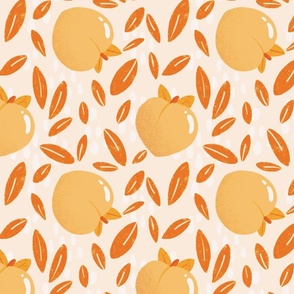 Peaches And Leaves In Orange Monochrome - 10"x10"