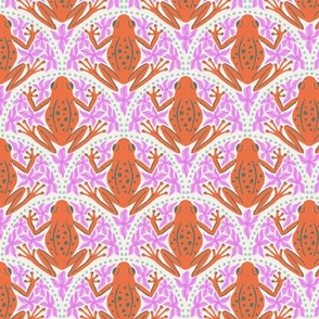 M - Frogs and Florals - Burnt Orange frog, Pink flowers, Sage Green accent