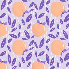 Peaches And Leaves In Purple and Peach - 10"x10"