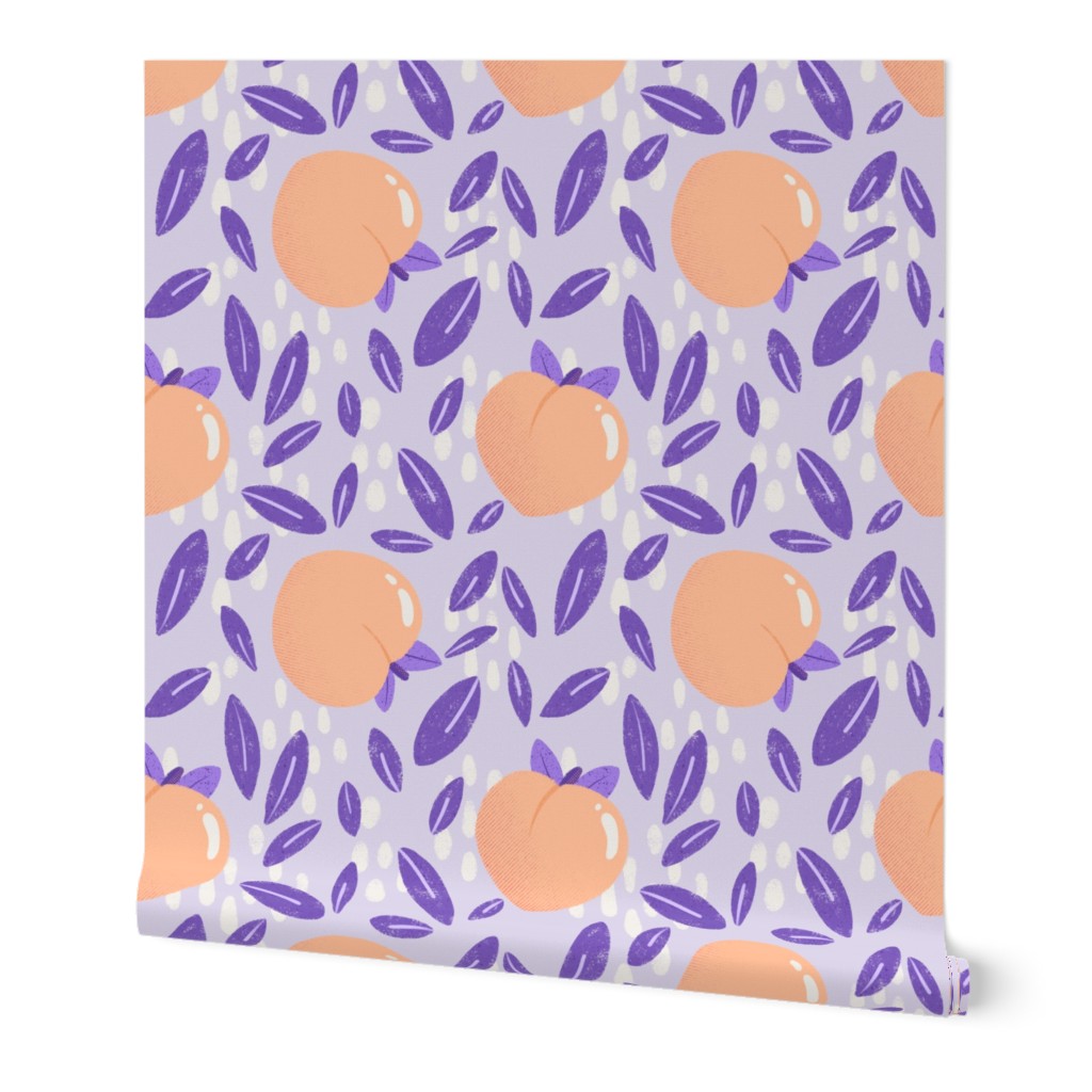 JUMBO Peaches And Leaves In Purple and Peach - 20"x20"