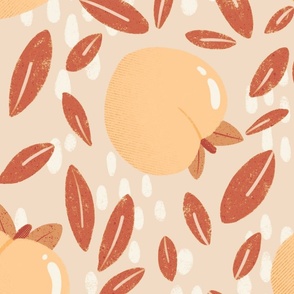 JUMBO Peaches And Leaves In Brown Monochrome - 20"x20"