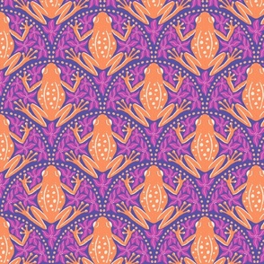 M - Frogs and Florals - Orange Frog, Magenta Flowers, Purple Flowers