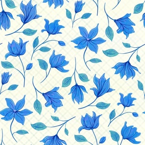 Tossed Magnolia Bloom Blue - XL scale