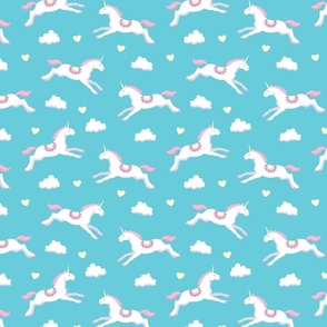 Cute unicorns, baby blue background