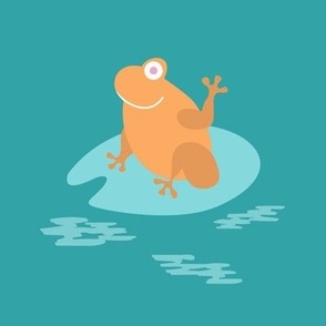 Cute orange monster frog over turquoise background