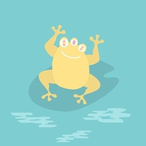 Cute yellow monster frog over green background