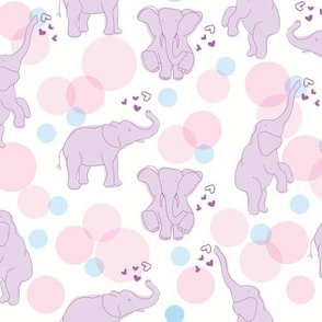 Elephant and Bubbles with Heart Shaped Kisses_Purple_Medium by Cheryl Steffen