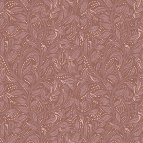 Trailing Leaf Terracotta, Medium Scale, Arts and Crafts, William Morris inspired, leaves, Vines, Dot details, Earth Tone Background, Wallpaper, Home decor, upholstery