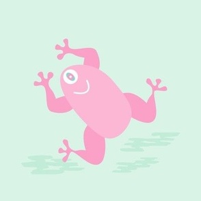 Cute pink cyclops frog monster on green background