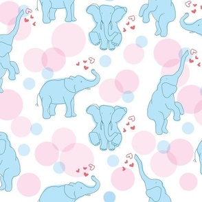 Elephant and Bubbles with Heart Shaped Kisses_Blue_Medium by Cheryl Steffen