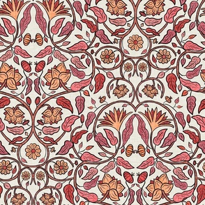 Modern Victorian Floral in peach, pink, coral, Arts and Crafts, William Morris 