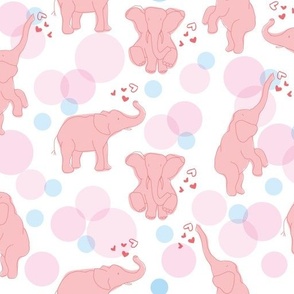 Elephant and Bubbles with Heart Shaped Kisses_Pink_Medium by Cheryl Steffen