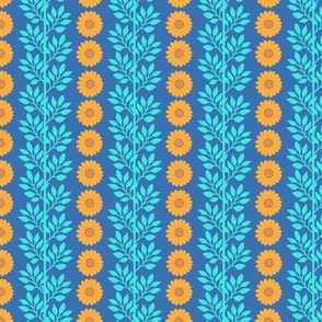 2864 Stripes of daisies and vines in warm colors