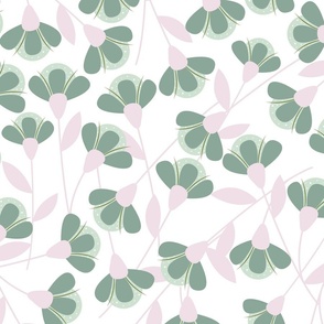 Green and Pink Florals - Nature - Botanicals - Floral Wallpaper - Kitchen Wallpaper - Bathroom Wallpaper - Garden