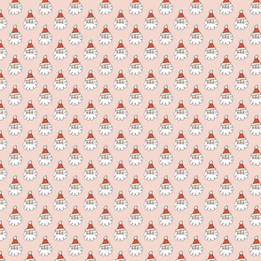 Cute Santa Faces Mini: happy Santa faces with red hat and jolly cheeks on blush pink background. 