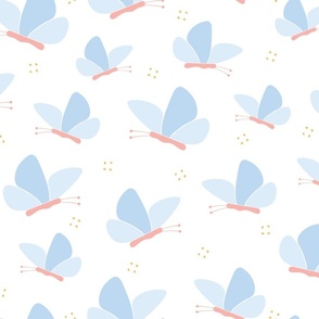 Butterflies - Blue and Pink - Insects - Monarch - Butterfly - Baby Blue - Nature - Pastel Colors - Minimalist - Garden - Kids