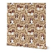 Large Scale // Basset Hound Dogs and brown foliage plants and leaves