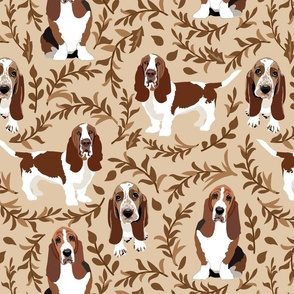 Large Scale // Basset Hound Dogs and brown foliage plants and leaves