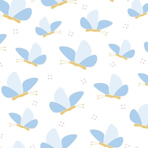 Butterflies - Blue and Yellow - Insects - Monarch - Butterfly - Baby Blue - Nature - Pastel Colors - Minimalist - Garden - Kids