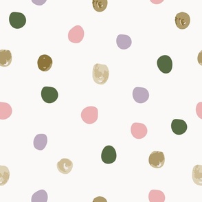 Lilac Pink Green and Gold Polka Dots Watercolor - Easter Spring Fabric - Nursery Baby Girl Baby Boy 