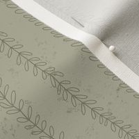 Green hand drawn vertical stripes vines with leaves on sage green - Medium