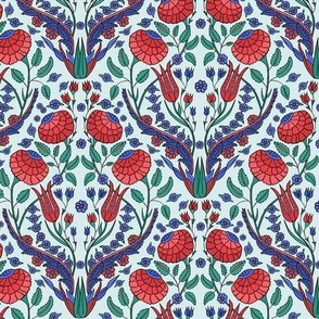 turkish iznik floral in red, blue, green, small scale