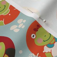 Charming Frogtastic Friends | Whimsical Frogs pattern on Light Blue - Large Scale