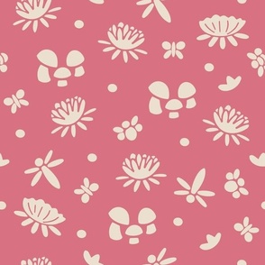 Playful Pink Toadstool Tapestry - Creamy Botanical Shapes on Pink | Medium Size