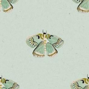 6" vintage moths mint / retro / watercolor / green gold