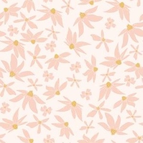 vintage blush pink flowers on soft creamy pink, cottagecore