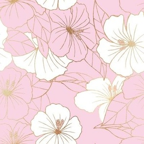 Pink & Gold Light Floral Hibiscus Pattern