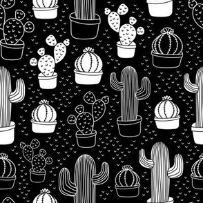 Black & White Cactus Doodle Pattern