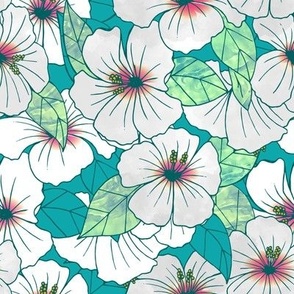 Spring Floral White Hibiscus Pattern