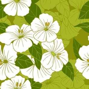 Spring Green Floral Hibiscus Pattern