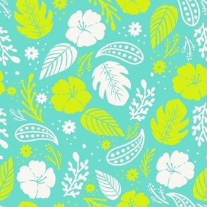 Paisley & Hibiscus Pattern - Blue & Green