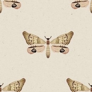 6" vintage moths on cream / watercolor / retro / 70s