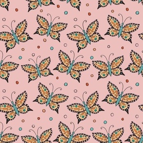 Colorful Butterflies and Dots on Light Peach Pink