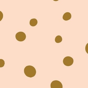 Large Polka Dots in mustard yellow on pink