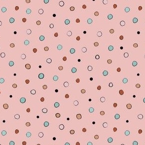 Colored  Dots on Light Peach Pink with Black Outline
