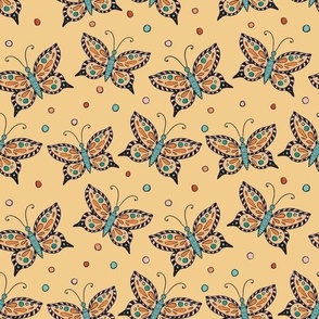 Colorful Butterflies and Dots on Corn Yellow