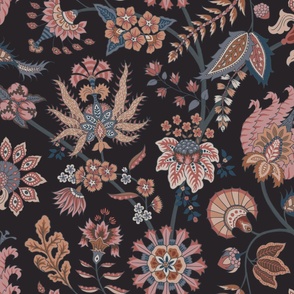 INDIAN FLORAL Dark Muted Large Scale
