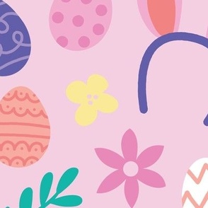 Pastel Easter with Bunny Ears and Easter Eggs - Pink - LARGE Scale