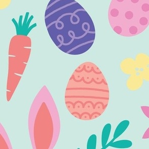  Pastel Easter with Bunny Ears and Easter Eggs - Green - LARGE Scale