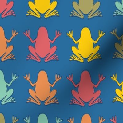 Pop Art Frogs Blue Background Multicolored Frogs