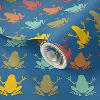 Pop Art Frogs Blue Background Multicolored Frogs