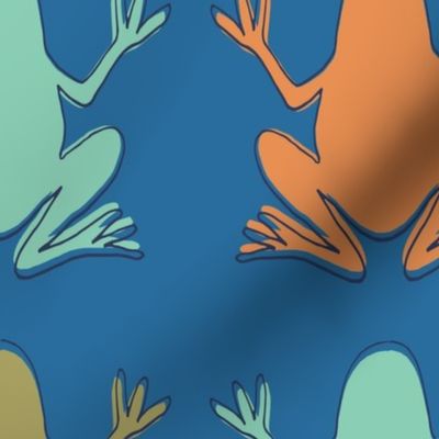 Pop Art Frogs Blue Background Multicolored Frogs LARGE
