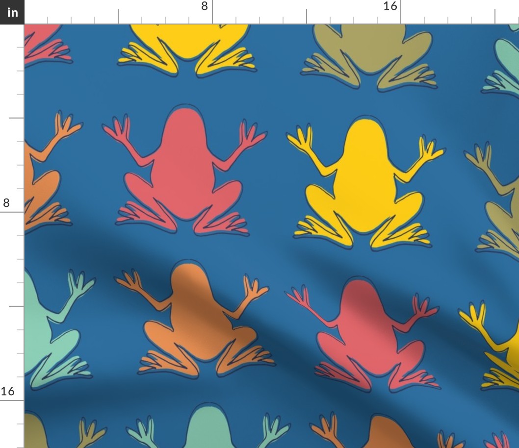 Pop Art Frogs Blue Background Multicolored Frogs LARGE