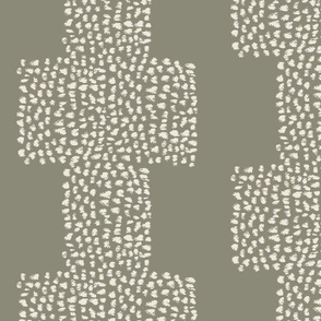 Charcoal hand drawn polka dot spotted geo stripes in natural olive off white