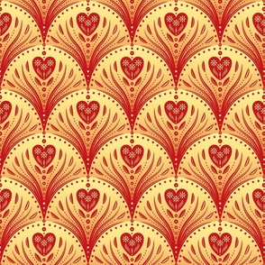 Art Deco Hearts Red Yellow