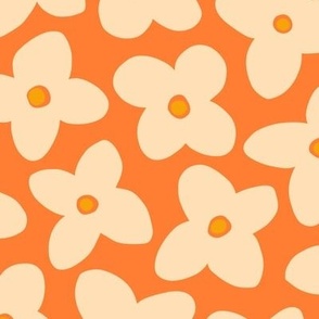Simple bold minimal flowers in beige and orange - medium scale